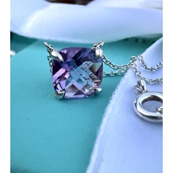 Tiffany & Co. Silver 2ct Purple Amethyst Gemstone Pendant Sparkler Necklace 16" - Picture 2 of 13